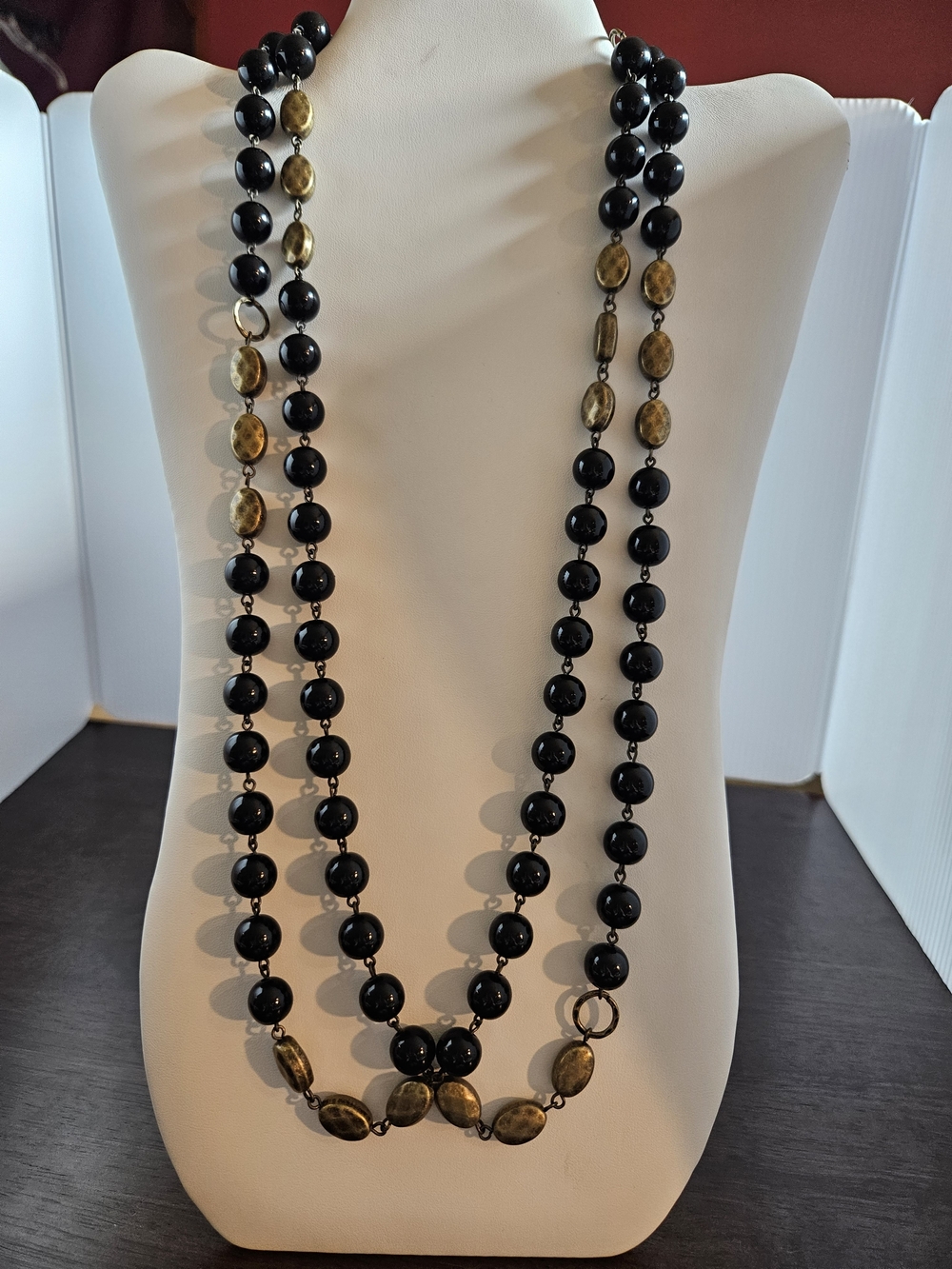 Premier Designs Francy Black and Gold Beaded Long Necklace